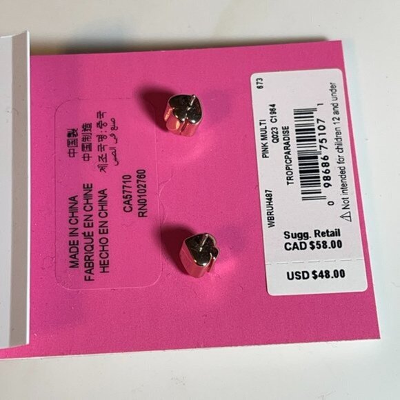 Kate Spade Pink Parrot Heads Pave Crystal Earrings - Picture 3 of 3